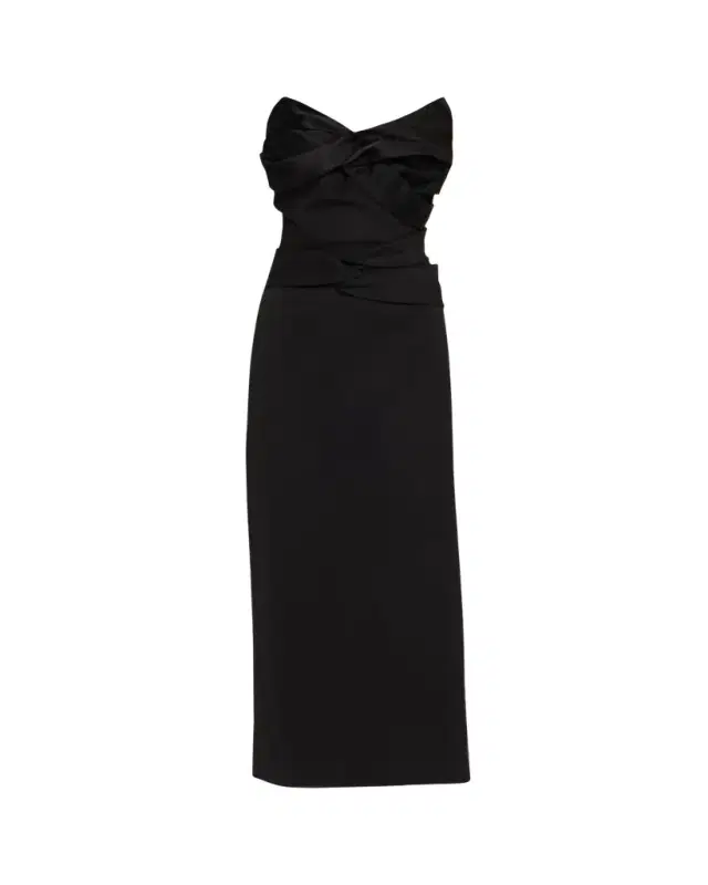 Strapless Draped Bow Column Ankle Gown
