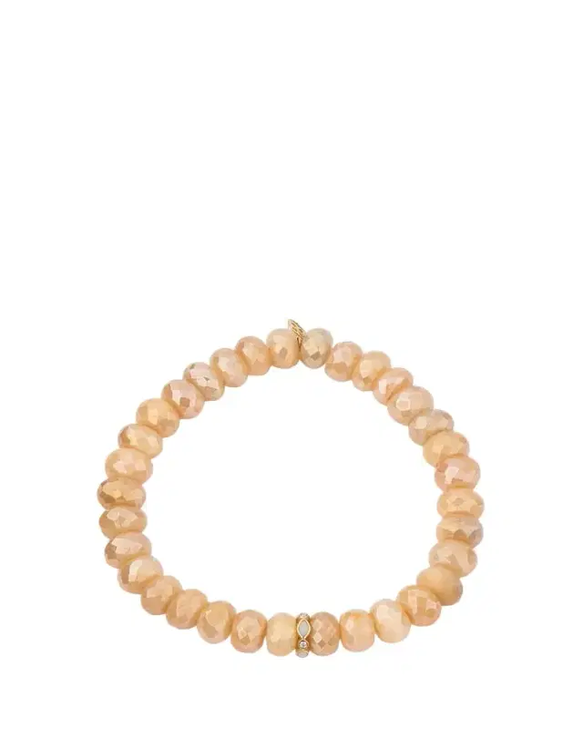 Sydney Evan 14K Pink Opal and Diamond Bezel 8mm Rondelle on Moonstone Bracelet
