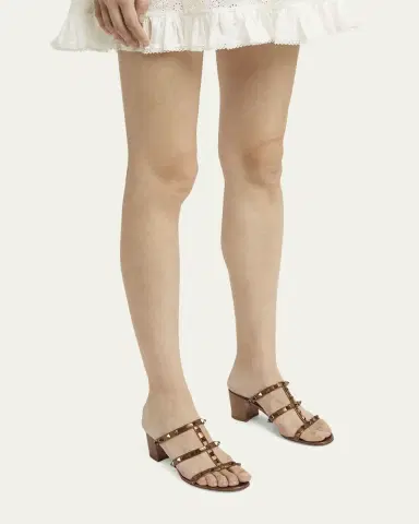 Valentino Garavani Rockstud Caged Metallic Leather Slide Sandals | Thumbnail 2 Valentino Garavani Rockstud Caged Metallic Leather Slide Sandals | Thumbnail 2