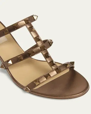 Valentino Garavani Rockstud Caged Metallic Leather Slide Sandals | Thumbnail 5 Valentino Garavani Rockstud Caged Metallic Leather Slide Sandals | Thumbnail 5