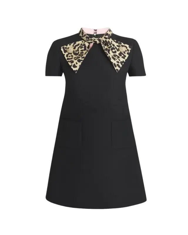 Leopard Bow Crepe Couture Mini Dress