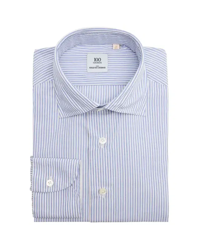 100Hands Men's Cotton and Silk Multi-Stripe Dress Shirt