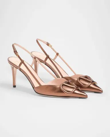 Valentino Garavani V-Logo Metallic Leather Slingback Pumps | Thumbnail 2 Valentino Garavani V-Logo Metallic Leather Slingback Pumps | Thumbnail 2