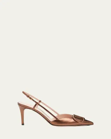 Valentino Garavani V-Logo Metallic Leather Slingback Pumps | Thumbnail 5 Valentino Garavani V-Logo Metallic Leather Slingback Pumps | Thumbnail 5
