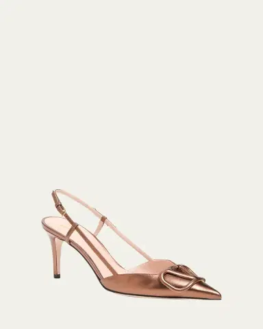 Valentino Garavani V-Logo Metallic Leather Slingback Pumps | Thumbnail 7 Valentino Garavani V-Logo Metallic Leather Slingback Pumps | Thumbnail 7