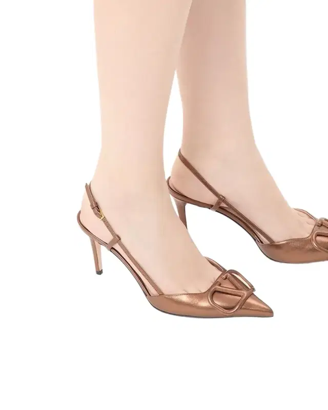 Valentino Garavani V-Logo Metallic Leather Slingback Pumps