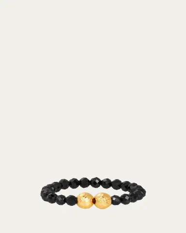 KAREN LAZAR 3mm Micro Faceted Black Spinel Stone and 14K Gold-Filled Textured Bead Rings | Thumbnail 3
