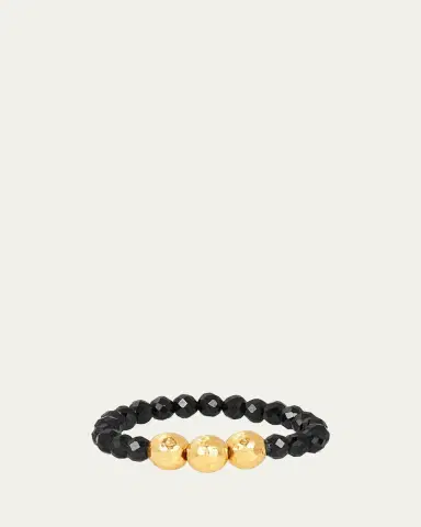 KAREN LAZAR 3mm Micro Faceted Black Spinel Stone and 14K Gold-Filled Textured Bead Rings | Thumbnail 4