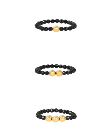 KAREN LAZAR 3mm Micro Faceted Black Spinel Stone and 14K Gold-Filled Textured Bead Rings | Thumbnail 1