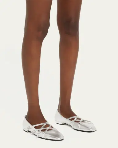 CAREL Papaya Metallic Four-Buckle Ballerina Pumps | Thumbnail 2
