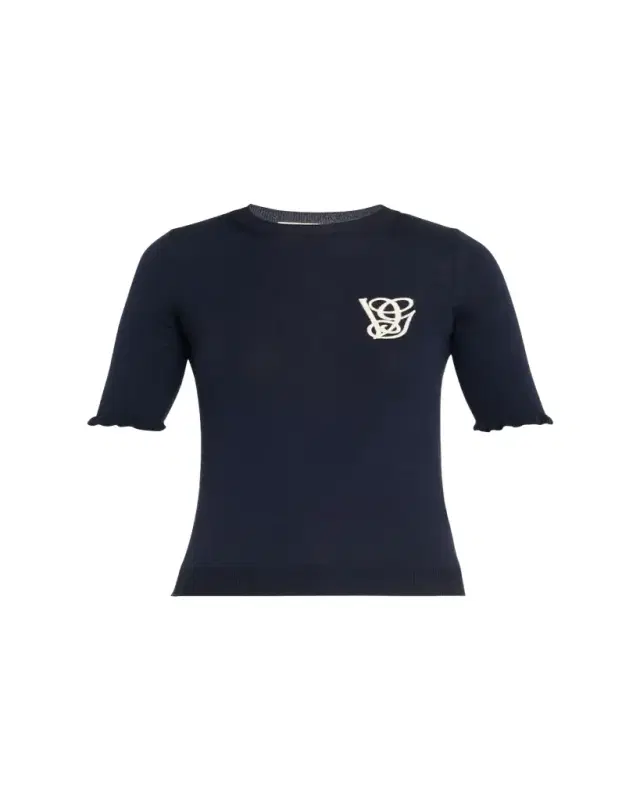 Ruffle Trim Half Sleeve Wool Top
