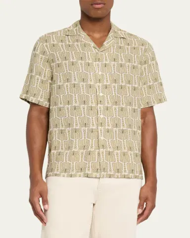 Frescobol Carioca Men's Roberto Palmeira Linen Camp Shirt | Thumbnail 4