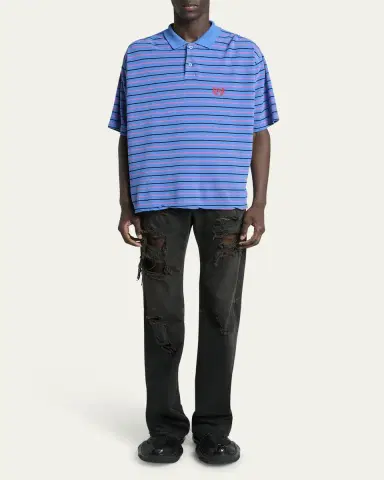 Balenciaga Men's Striped Pique Polo Shirt | Thumbnail 2