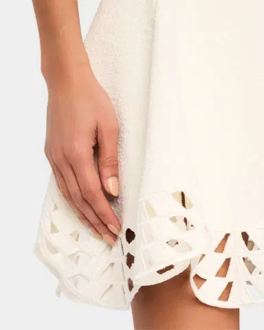 Oscar de la Renta Short-Sleeve Cutout-Hem Tweed Mini Dress With Belt | Thumbnail 4