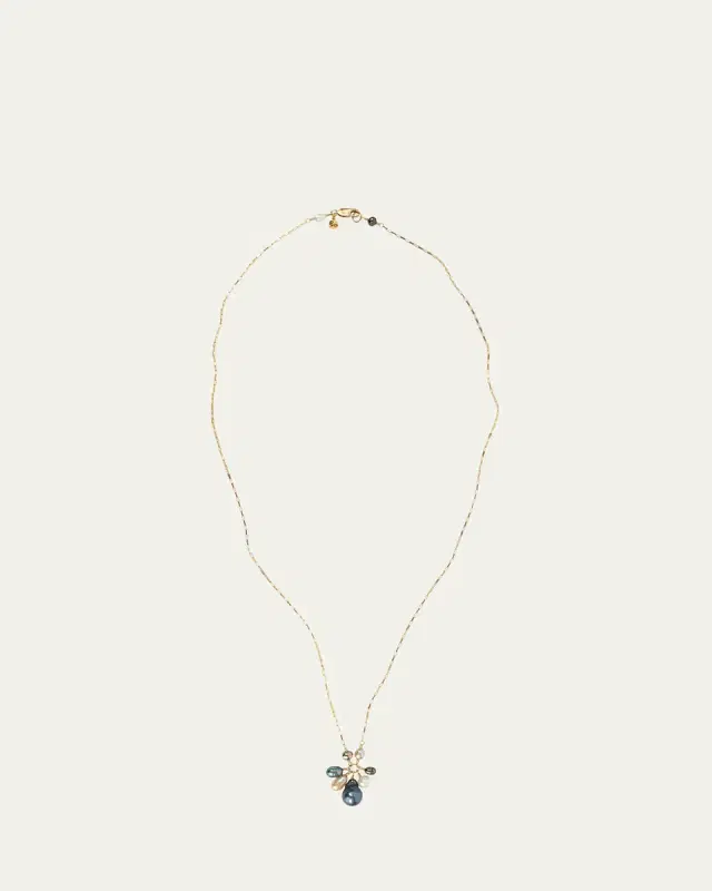 Starburst Necklace with Multi Pearl Pendant, 32"L