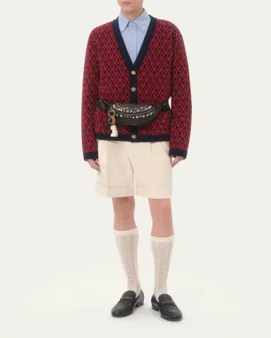 Valentino Garavani Men's Wool Toute La V Jacquard Cardigan | Thumbnail 2