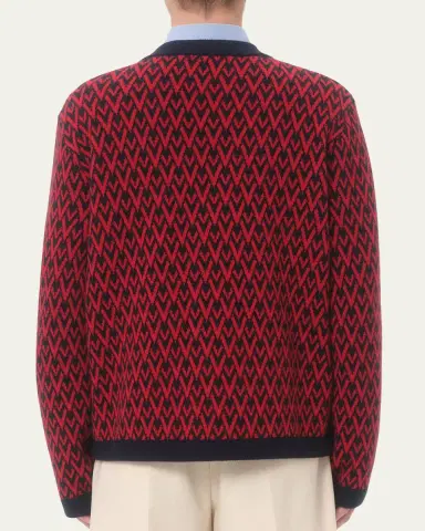 Valentino Garavani Men's Wool Toute La V Jacquard Cardigan | Thumbnail 3