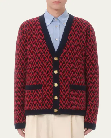 Valentino Garavani Men's Wool Toute La V Jacquard Cardigan | Thumbnail 4