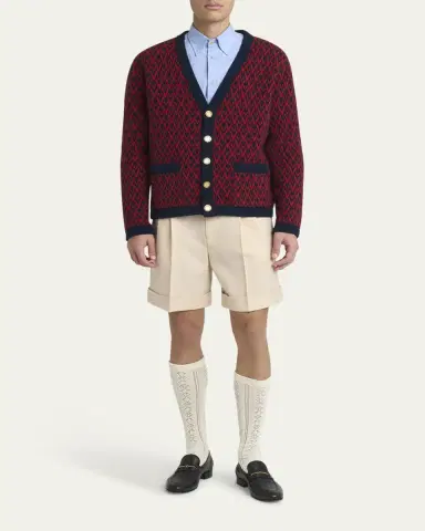 Valentino Garavani Men's Wool Toute La V Jacquard Cardigan | Thumbnail 6