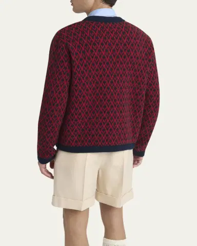 Valentino Garavani Men's Wool Toute La V Jacquard Cardigan | Thumbnail 7