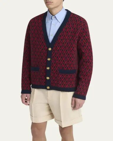 Valentino Garavani Men's Wool Toute La V Jacquard Cardigan | Thumbnail 8