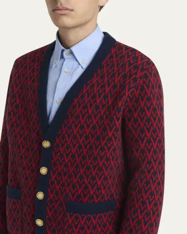 Valentino Garavani Men's Wool Toute La V Jacquard Cardigan | Thumbnail 9