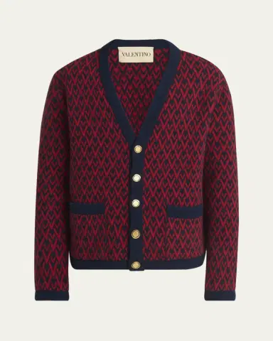 Valentino Garavani Men's Wool Toute La V Jacquard Cardigan | Thumbnail 10