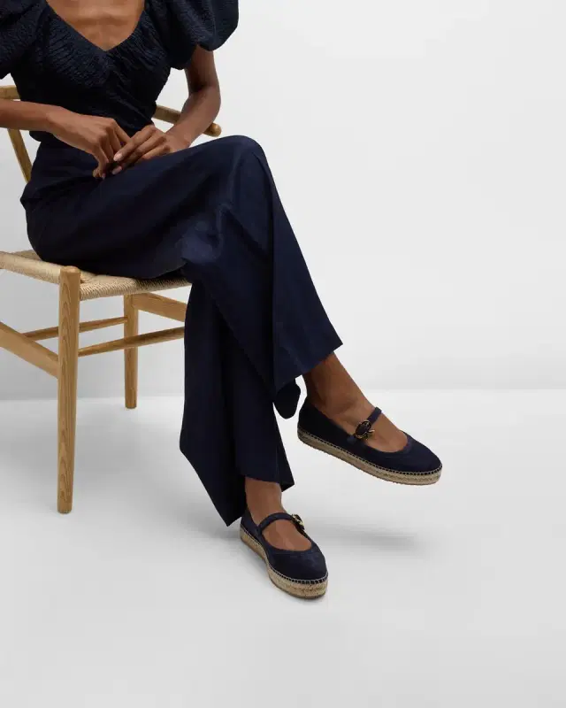 Suede Mary Jane Ballerina Espadrilles