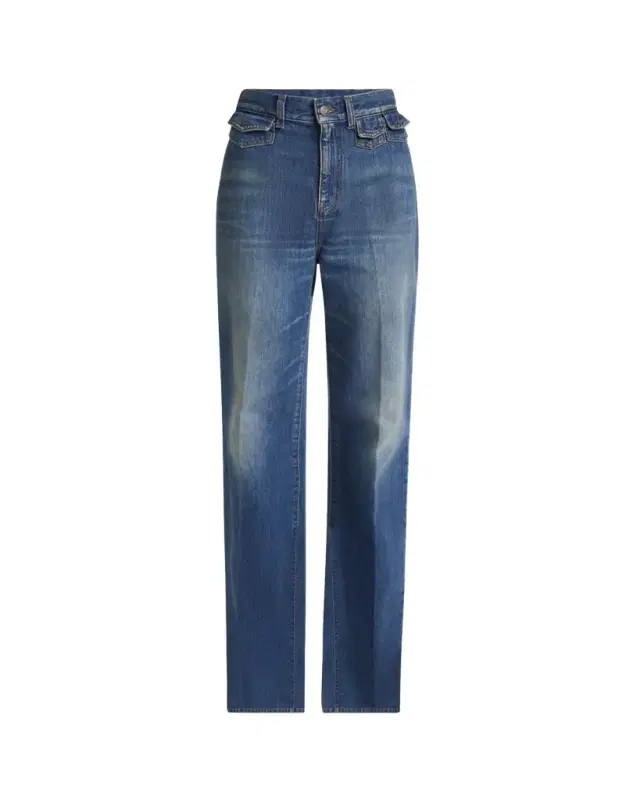 High-Waisted Flared Jeans with Flap Pockets