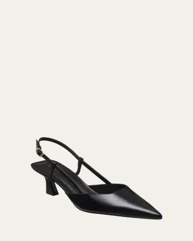 Stuart Weitzman Vinnie Leather Kitten Slingback Pumps | Thumbnail 2
