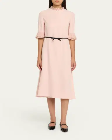 Valentino Garavani Ruffle 3/4-Sleeve Bow Midi Dress | Thumbnail 2