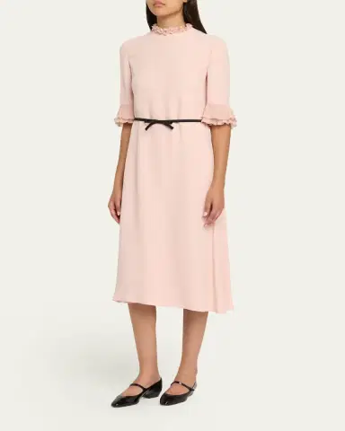 Valentino Garavani Ruffle 3/4-Sleeve Bow Midi Dress | Thumbnail 4