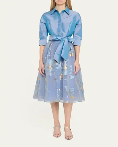 Rickie Freeman for Teri Jon Taffeta & Floral Organza Midi Shirtdress | Thumbnail 2