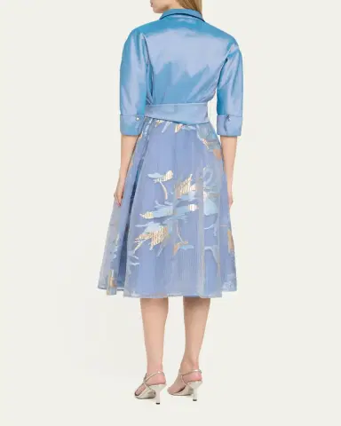 Rickie Freeman for Teri Jon Taffeta & Floral Organza Midi Shirtdress | Thumbnail 3