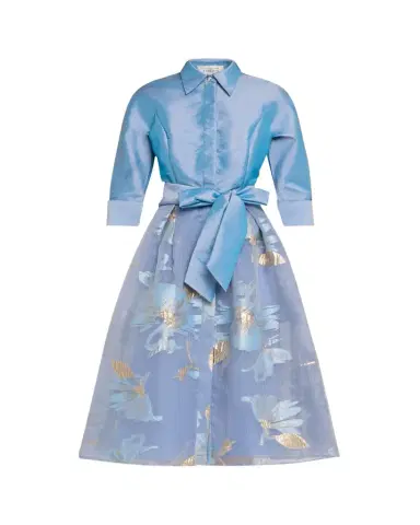 Rickie Freeman for Teri Jon Taffeta & Floral Organza Midi Shirtdress | Thumbnail 1