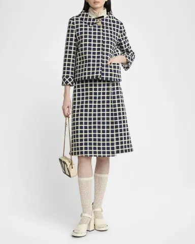 Valentino Garavani Window Check Wool-Blend Skirt | Thumbnail 6