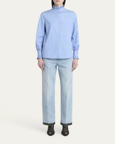 Valentino Garavani Floral Trimmed Denim Pants | Thumbnail 2