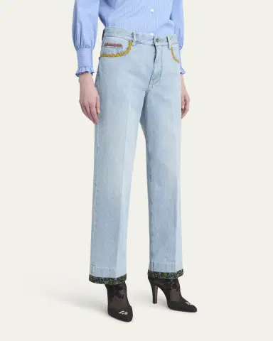 Valentino Garavani Floral Trimmed Denim Pants | Thumbnail 4