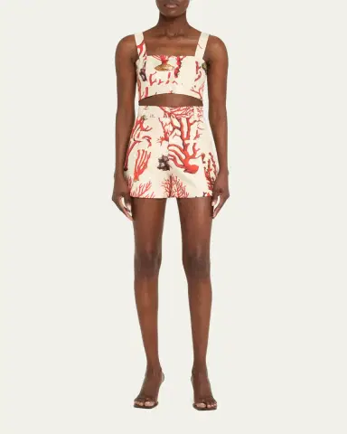 Libertine Venetian Coral High-Rise Silk Shorts | Thumbnail 2