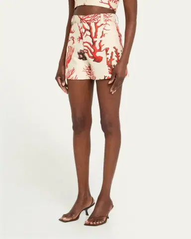Libertine Venetian Coral High-Rise Silk Shorts | Thumbnail 4
