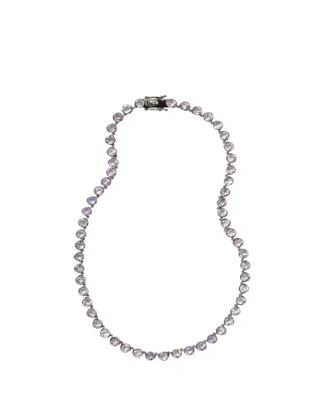 Sterling Silver Riviere Brilliant Necklace with Rose of France and Black Rhodium