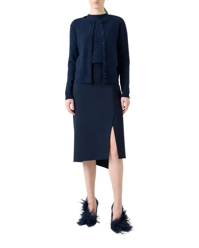 Paillette Wool-Cashmere Knit Crewneck Cardigan