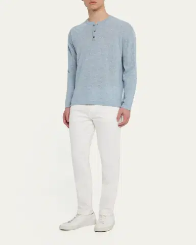 Bergdorf Goodman Men's Cashmere and Linen Henley Sweater | Thumbnail 2