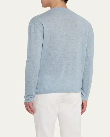 Bergdorf Goodman Men's Cashmere and Linen Henley Sweater | Thumbnail 3