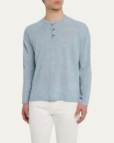 Bergdorf Goodman Men's Cashmere and Linen Henley Sweater | Thumbnail 4
