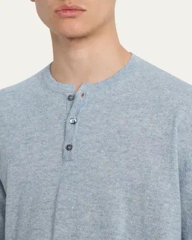 Bergdorf Goodman Men's Cashmere and Linen Henley Sweater | Thumbnail 5