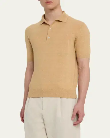 Bergdorf Goodman Men's Cashmere and Linen Short-Sleeve Polo Sweater | Thumbnail 4 Bergdorf Goodman Men's Cashmere and Linen Short-Sleeve Polo Sweater | Thumbnail 4