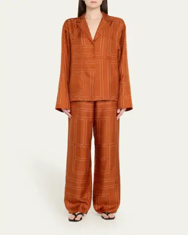 TOTEME Monogram Silk Pajama Bottoms | Thumbnail 3 TOTEME Monogram Silk Pajama Bottoms | Thumbnail 3