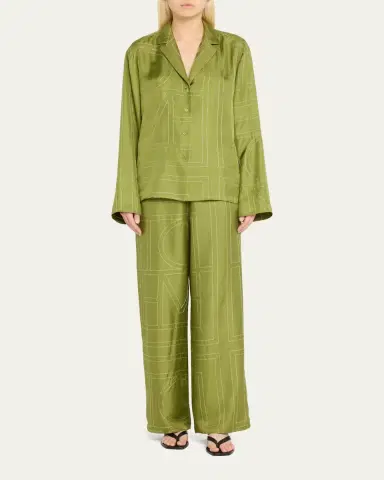 TOTEME Monogram Silk Pajama Bottoms | Thumbnail 8 TOTEME Monogram Silk Pajama Bottoms | Thumbnail 8