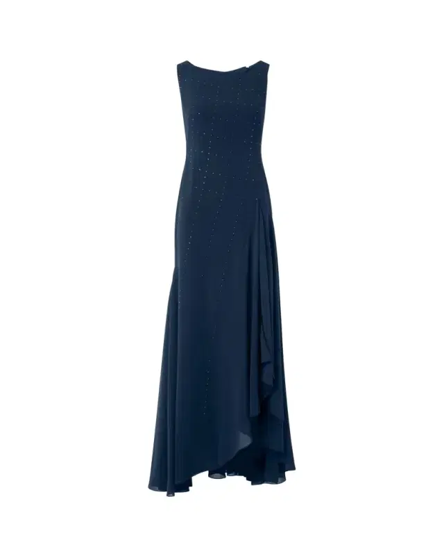 Akris Studded Sleeveless Asymmetric Flared Maxi Dress